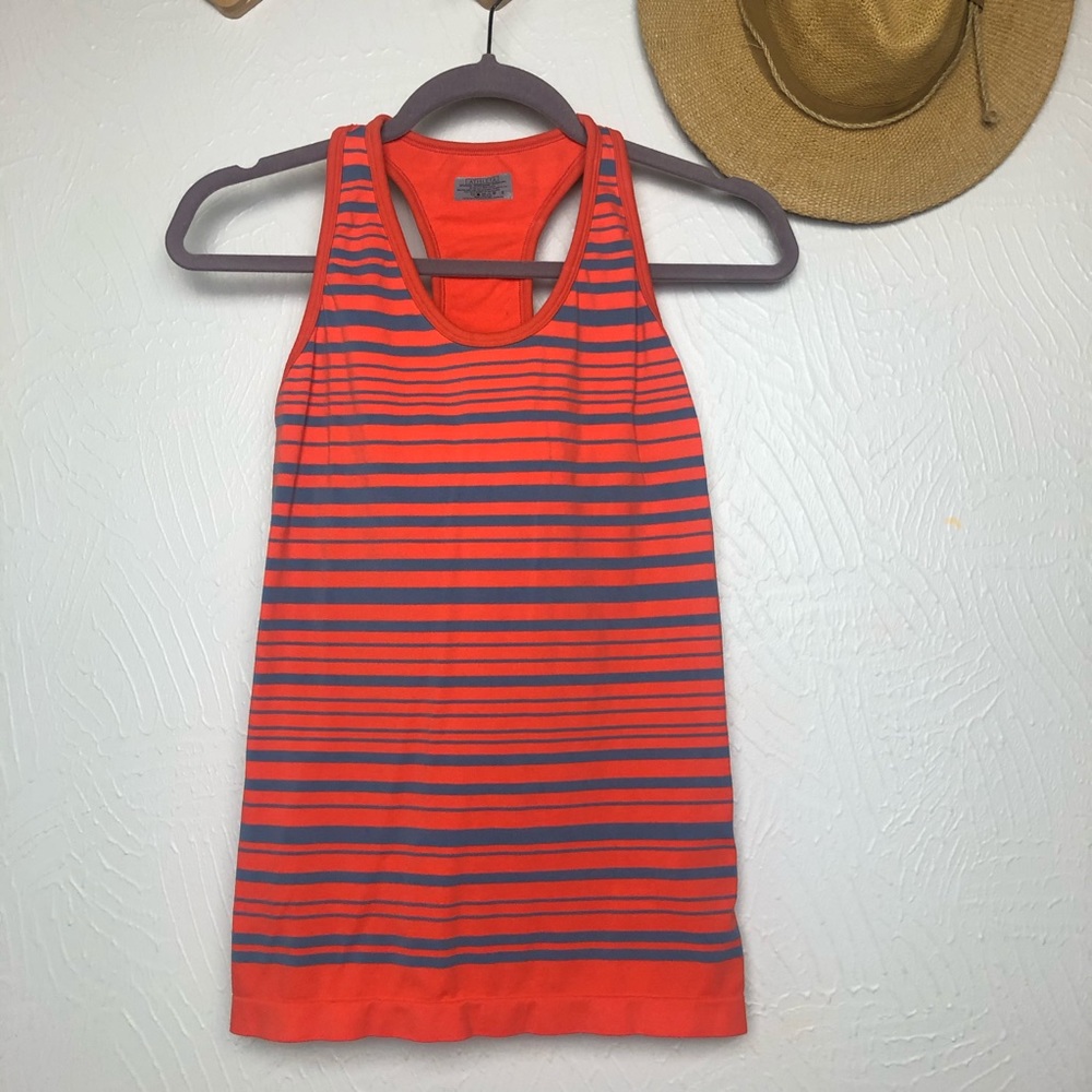 ATHLETA Small Stripe Orange Gray Workout Tank Top